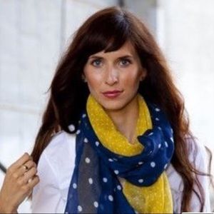ModCloth Yellow and Blue Polka Dot Scarf
